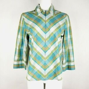 Christopher &‎ Banks Women's Jacket S Blue Plaid Lightweight Spring Coat Shirt